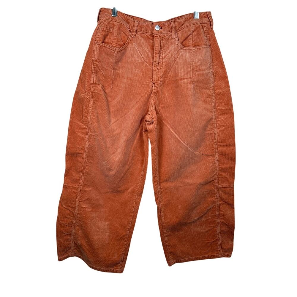 Pilcro Anthropologie Barrel Leg Corduroy Pants 31 Peach Coral High Rise EUC